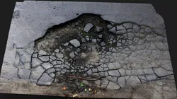 road destroyed asphalt cracked debris PBR photogrammetry 3D model
