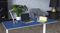 Baseball Modern Adjustable Desk with Laptop and Trophy 3D model