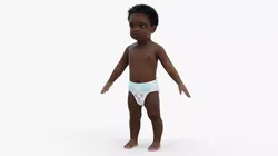 Black Baby Boy Wearing Diaper A-Pose 3D model