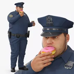 Fat NYPD Cop with Coffee and Donut Fur 3D model
