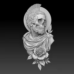 Skull and Rose Relief 3D print model