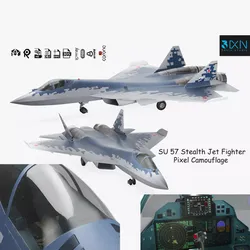 SU 57 Stealth Jet Fighter Pixel Camouflage 3D model