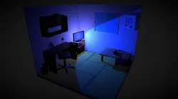 Low poly scene of japanese room at night