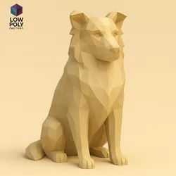 Border Collie sitting shepherd dog intelligent breed Low Poly style