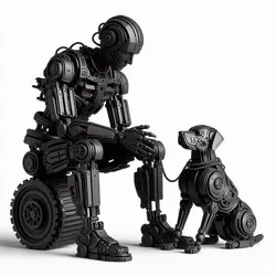 Modern Robotic Man with Robotic Dog 3D Print – Futuristic Sci-Fi Companion Model, Cyberpunk Style Figurine