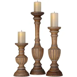 Wooden decorative Aged patinated Candle Holders candlesticks 3D model