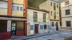Three old town sunny houses photogrammetry scan