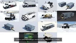 8 Airport Static Ground Support Vehicles Low Poly Blank textures 3D Model Pack