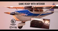 Cessna Airplane with interior Low-poly 3D model