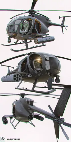 MH-6 Little Bird And  MH 6J  Helicopter Low-poly 3D model
