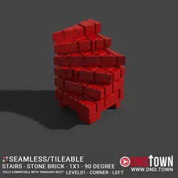 Floor - Stairs - Stone Bricks - Level01 - 1x1 - 90 Degrees LEFT - Bare Top - Corner - 01.1 (SCUFFED) - 3D Modular Dungeon Tile - DnD Town Minis (www.dnd.town)