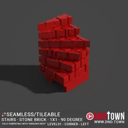 Floor - Stairs - Stone Bricks - Level01 - 1x1 - 90 Degrees LEFT - Bare Top - Corner - 01.2 (SCUFFED) - 3D Modular Dungeon Tile - DnD Town Minis (www.dnd.town)