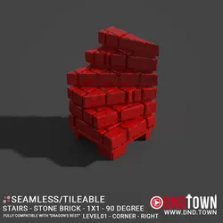 Floor - Stairs - Stone Bricks - Level01 - 1x1 - 90 Degrees RIGHT - Bare Top - Corner - 01.1 (SCUFFED) - 3D Modular Dungeon Tile - DnD Town Minis (www.dnd.town)