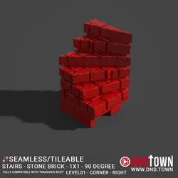 Floor - Stairs - Stone Bricks - Level01 - 1x1 - 90 Degrees RIGHT - Bare Top - Corner - 01.2 (SCUFFED) - 3D Modular Dungeon Tile - DnD Town Minis (www.dnd.town)