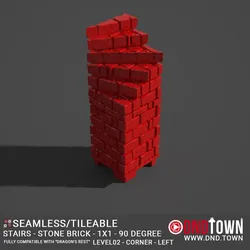 Floor - Stairs - Stone Bricks - Level02 - 1x1 - 90 Degrees LEFT - Bare Top - Corner - 01.1 (SCUFFED) - 3D Modular Dungeon Tile - DnD Town Minis (www.dnd.town)