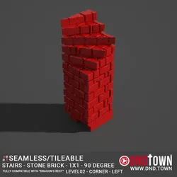 Floor - Stairs - Stone Bricks - Level02 - 1x1 - 90 Degrees LEFT - Bare Top - Corner - 01.2 (SCUFFED) - 3D Modular Dungeon Tile - DnD Town Minis (www.dnd.town)