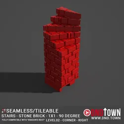 Floor - Stairs - Stone Bricks - Level02 - 1x1 - 90 Degrees RIGHT - Bare Top - Corner - 01.2 (SCUFFED) - 3D Modular Dungeon Tile - DnD Town Minis (www.dnd.town)