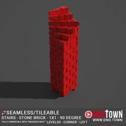 Floor - Stairs - Stone Bricks - Level03 - 1x1 - 90 Degrees LEFT - Bare Top - Corner - 01.1 (SCUFFED) - 3D Modular Dungeon Tile - DnD Town Minis (www.dnd.town)