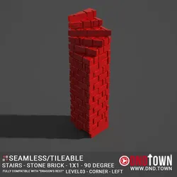 Floor - Stairs - Stone Bricks - Level03 - 1x1 - 90 Degrees LEFT - Bare Top - Corner - 01.2 (SCUFFED) - 3D Modular Dungeon Tile - DnD Town Minis (www.dnd.town)