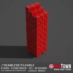 Floor - Stairs - Stone Bricks - Level03 - 1x1 - 90 Degrees MIDDLE - Bare Top - Center - 01.1 (SCUFFED) - 3D Modular Dungeon Tile - DnD Town Minis (www.dnd.town)