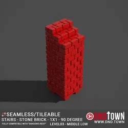 Floor - Stairs - Stone Bricks - Level03 - 1x1 - 90 Degrees MIDDLE LOW - Bare Top - Center - 01.1 (SCUFFED) - 3D Modular Dungeon Tile - DnD Town Minis (www.dnd.town)