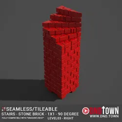 Floor - Stairs - Stone Bricks - Level03 - 1x1 - 90 Degrees RIGHT - Bare Top - Center - 01.1 (SCUFFED) - 3D Modular Dungeon Tile - DnD Town Minis (www.dnd.town)