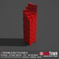 Floor - Stairs - Stone Bricks - Level03 - 1x1 - 90 Degrees RIGHT - Bare Top - Corner - 01.1 (SCUFFED) - 3D Modular Dungeon Tile - DnD Town Minis (www.dnd.town)