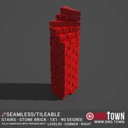 Floor - Stairs - Stone Bricks - Level03 - 1x1 - 90 Degrees RIGHT - Bare Top - Corner - 01.2 (SCUFFED) - 3D Modular Dungeon Tile - DnD Town Minis (www.dnd.town)