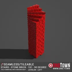 Floor - Stairs - Stone Bricks - Level04 - 1x1 - 90 Degrees LEFT - Bare Top - Center - 01.1 (SCUFFED) - 3D Modular Dungeon Tile - DnD Town Minis (www.dnd.town)