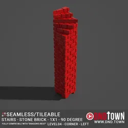 Floor - Stairs - Stone Bricks - Level04 - 1x1 - 90 Degrees LEFT - Bare Top - Corner - 01.1 (SCUFFED) - 3D Modular Dungeon Tile - DnD Town Minis (www.dnd.town)