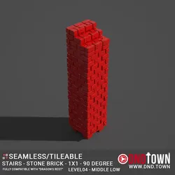 Floor - Stairs - Stone Bricks - Level04 - 1x1 - 90 Degrees MIDDLE LOW - Bare Top - Center - 01.1 (SCUFFED) - 3D Modular Dungeon Tile - DnD Town Minis (www.dnd.town)