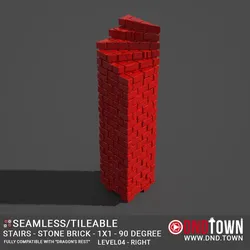 Floor - Stairs - Stone Bricks - Level04 - 1x1 - 90 Degrees RIGHT - Bare Top - Center - 01.1 (SCUFFED) - 3D Modular Dungeon Tile - DnD Town Minis (www.dnd.town)