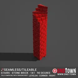 Floor - Stairs - Stone Bricks - Level04 - 1x1 - 90 Degrees RIGHT - Bare Top - Corner - 01.1 (SCUFFED) - 3D Modular Dungeon Tile - DnD Town Minis (www.dnd.town)