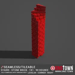 Floor - Stairs - Stone Bricks - Level04 - 1x1 - 90 Degrees RIGHT - Bare Top - Corner - 01.2 (SCUFFED) - 3D Modular Dungeon Tile - DnD Town Minis (www.dnd.town)