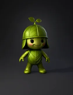 green plant creature with leaf helmet rosy cheeks cute sprout like f