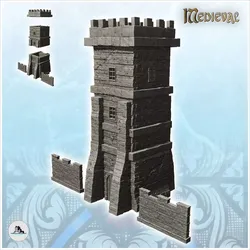 Medieval cut stone defense tower with adjoining walls 13 - Medie 3D print model