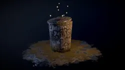 Old trash can with moss