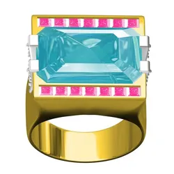 Antique Aquamarine Emerald and Ruby Princess Stone Cocktail Ring