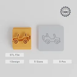 Army Jeep Stamp Tile Set, 5 Sizes, Perfect for Clay & Cookie Decorating
