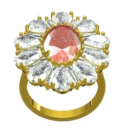 Oval Stone Pear and Baguette Halo Cathedral Engagement Ring
