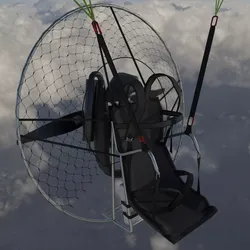 Paramotor 3D model parachute flying in sky Low-poly 3D model