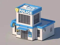 Cartoon Low Poly Police Station Building Low-poly 3D model