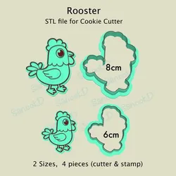 Rooster Cookie Cutter 8cm&6cm ,STL file for Cookie Cutter