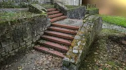 Brick stairs over stone wall scan