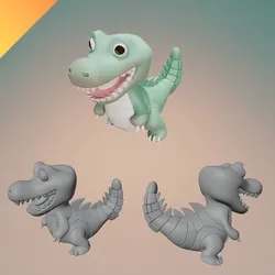 Cute T-Rex Dinosaur STL for 3D Printing – Adorable Jurassic Animal Model – One-Piece Cartoon Dino with GLB Format Included
