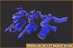 Modular SCI-FI Space ships Low-poly 3D model