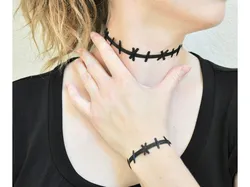 Stitched Neck Choker and Stitched Wrist Bracelet