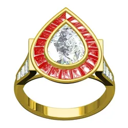 Pear Stone Baguette Halo Cathedral Engagement Ring