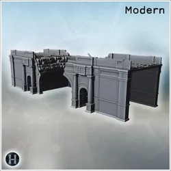 Bomb damaged viaduct fragment retaining fluted columns and balustrade yet showing collapsed deck, shattered masonry blocks and exposed interior beams dangling precariously (14) - Modern WW2 WW1 World War Diaroma Wargaming RPG Mini Hobby