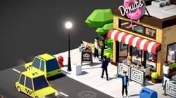 Cartoon Low-Poly Isometric Donut Shop Building